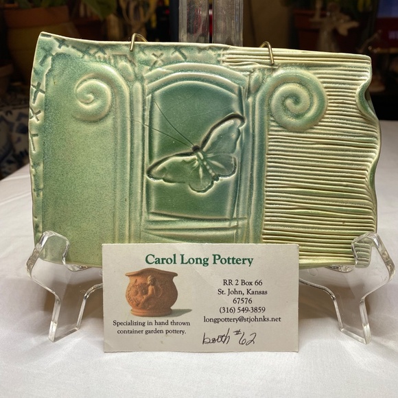 Carol Long Pottery Green Butterfly Relief Ceramic Wall Plaque Tile Handmade OS - Picture 3 of 13